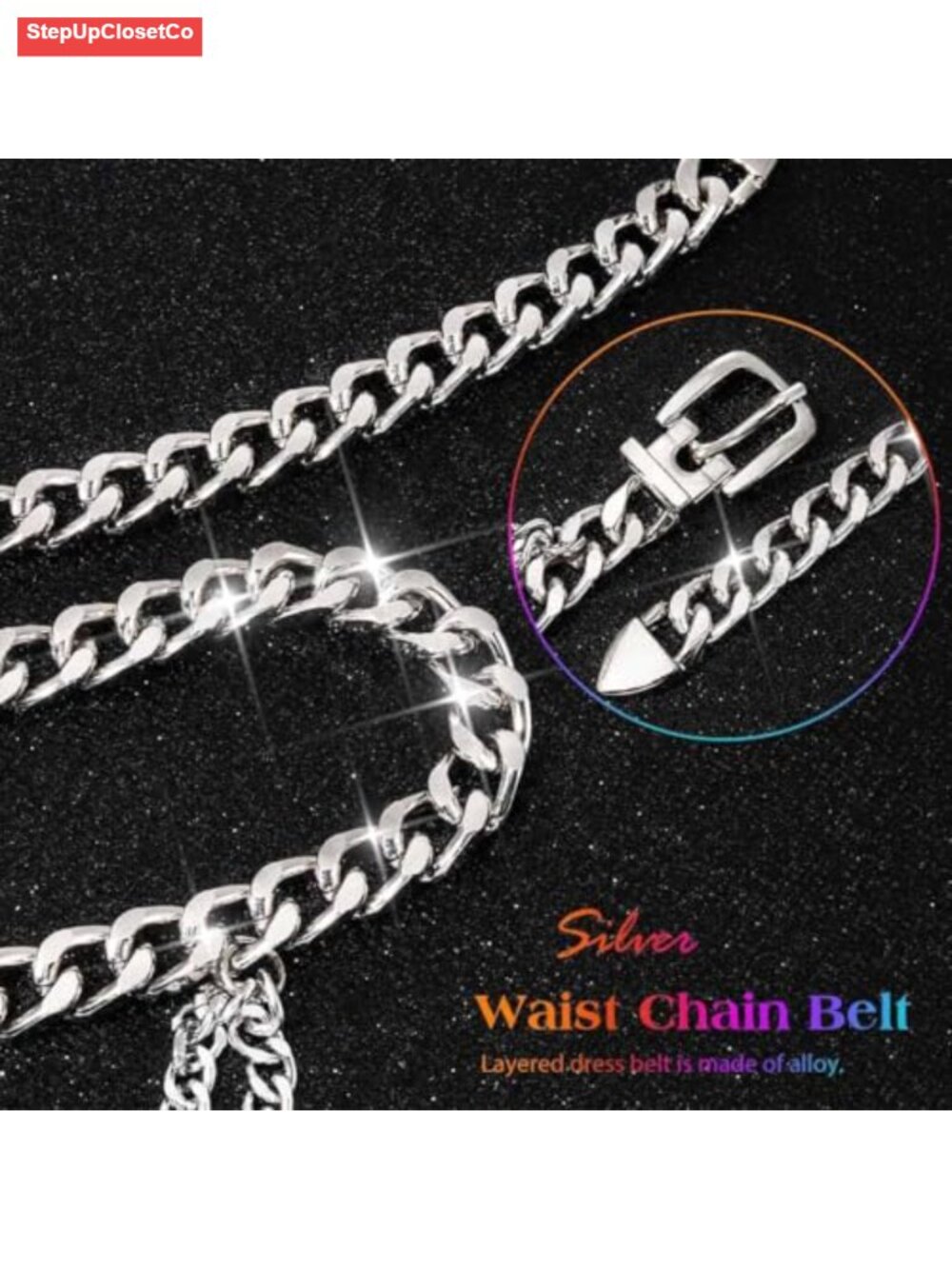 Women's Chunky Metal Waist Chain Belt, Adjustable Link Chain for Dresses, - Picture 4 of 6